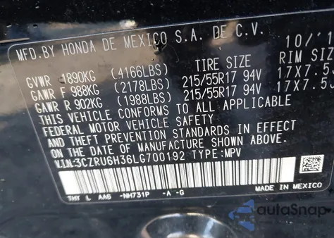 2020 Honda Hr-V Awd Lx from USA, damaged, VIN 3CZRU6H36LG700192